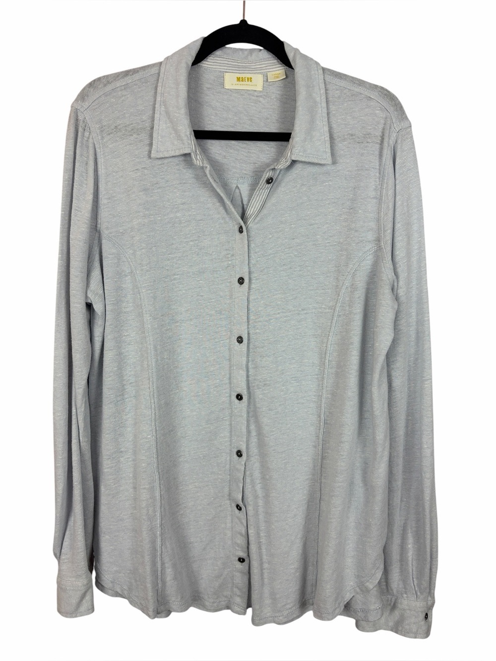 Maeve Anthropologie Light Blue Knit Button Front Collared Shirt Large